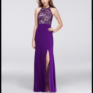 NWT Sleeveless FloorLength Morgan & Co Purple Lace Gown Long Prom Dress Size 1/2